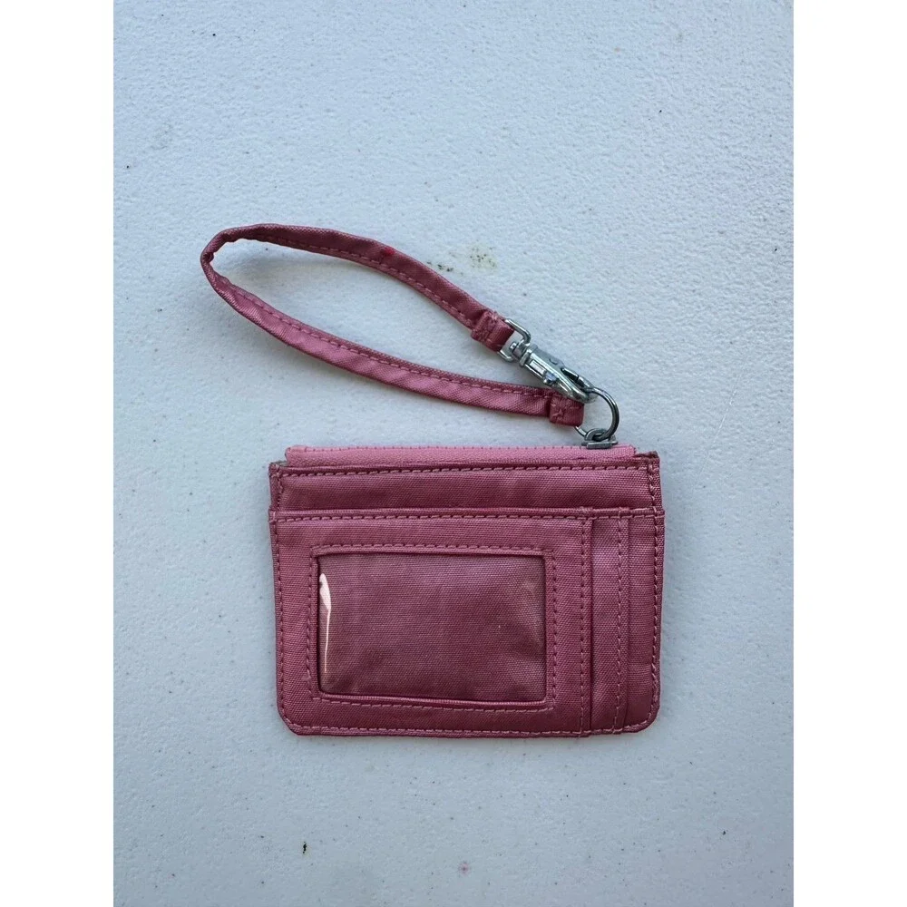 Kipling Cindy Metallic Pink ID Card Case Holder Wristlet Slim Compact Wallet
